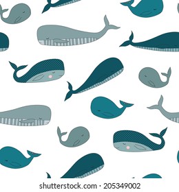 Seamless pattern with whales.Vector
