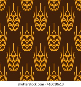 Seamless pattern with wheat. Agricultural image natural ears of barley or rye. Easy to use for backdrop, textile, wrapping paper, wallpaper.