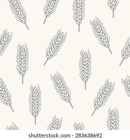 Seamless pattern with wheat. Contour drawing vector illustration. Perfect for wallpapers, wrapping papers, bakery menu, web page background, textile 