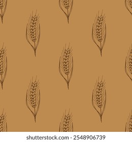 Padrão sem costura com doodle de trigo para impressão decorativa, papel de embrulho, cartões de saudação, papel de parede e tecido