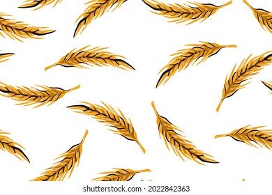 Seamless pattern of wheat ears, color, vector