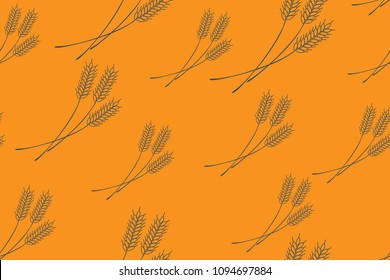 Seamless pattern of the wheat ears. Orange background