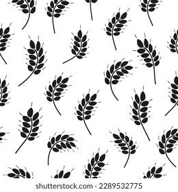 Seamless pattern with wheat ears. Rye, barley, cereal print. Hand drawn grain signs. Simple black bread, beer symbols. Vector illustration for wrapping, fabric, packaging