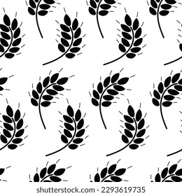 Seamless pattern with wheat ears. Rye, barley, cereal black and white print. Hand drawn grain signs, bread, beer symbols. Vector illustration for wrapping, packaging