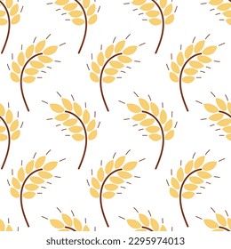 Seamless pattern with wheat ears. Rye, barley, cereal yellow and brown print. Hand drawn floral grains. Vector illustration for wrapping, fabric, textile, packaging