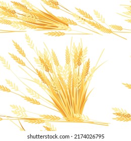 Seamless pattern Wheat ears spikelet with grains vector illustration on white background