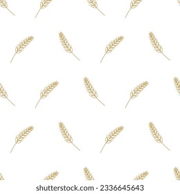 Seamless pattern of wheat ears. Vector Wallpaper background of ears of grain crops.