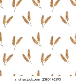 Seamless pattern of wheat ears. Vector Wallpaper background of ears of grain crops.