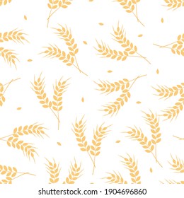 Seamless pattern with wheat field and flying grains on white background vector illustration.