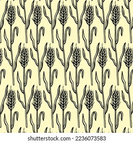 Seamless pattern with wheat on beige background