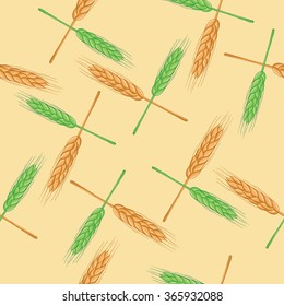 Seamless pattern with wheat. Organic Food. Mature and green ears of wheat