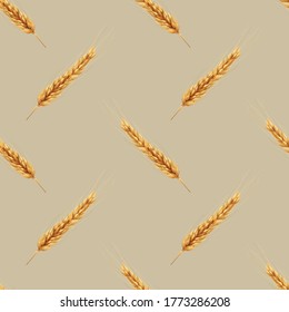 Seamless pattern with wheat. Spikelets of golden wheat. Wallpaper, print, textile design, packaging, paper. Vector illustration.