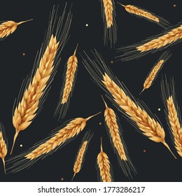 Seamless pattern with wheat. Spikelets of golden wheat. Wallpaper, print, textile design, packaging, paper. Vector illustration.