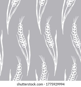 Seamless Pattern with wheat spikelets. For printing wrapping paper, packaging, fabric. Hand Drawn vector illustration.