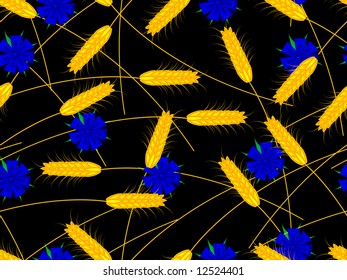 Seamless pattern a wheaten field and cornflowers in a vector
