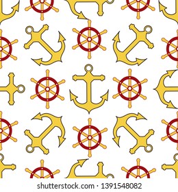 Seamless pattern. Wheel, anchor. Endless textures for your pirate party design, greeting cards, and, posters. - Vector graphics.