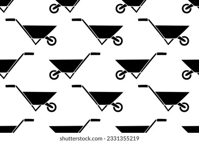 Seamless pattern with wheelbarrow for farming or construction work silhouette vector
