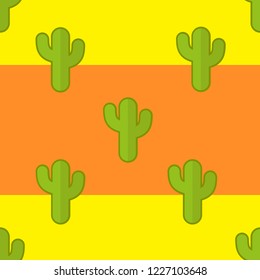 Seamless pattern which depicts cacti on an orange and yellow background. Flat design