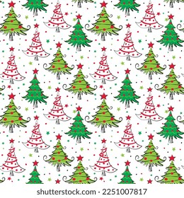Seamless Pattern of Whimsical Christmas tree- Christmas tree Vector design