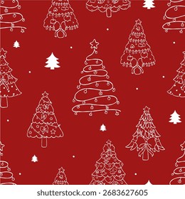 Patrón sin fisuras caprichoso árbol de Navidad. Ilustración vectorial.