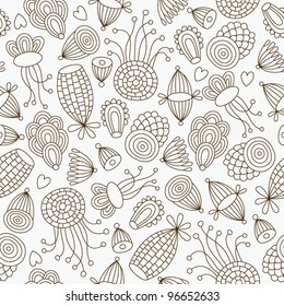 seamless pattern with whimsical floral elements on the white background