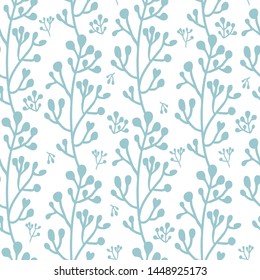 Seamless pattern with whimsical hand drawn branches and leaves for kids clothes, fabric, textile, wallpaper, products. 