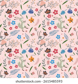seamless pattern Whimsical summer boho pattern of elephants and giraffes