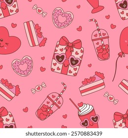 seamless pattern with  whimsical valentine gift and treats