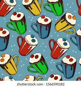 Seamless pattern with whipped cream christmas cocoa