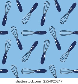 Seamless pattern of whisks in a minimalist, hand drawn style.The design is perfect for decorations, backgrounds, textures, packages, wrapping paper.