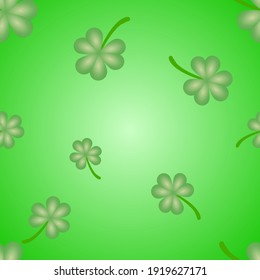 The seamless pattern whit the green leaves on gradient green background. In concept the Saint Patrick day.