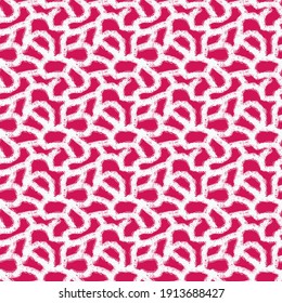 Seamless pattern of white abstract elements on a crimson background for textiles.