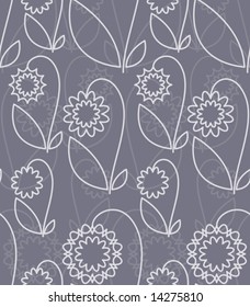 Seamless pattern with white abstract flowers on grey background (can be repeated and scaled in any size)