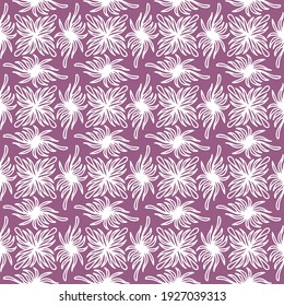 seamless pattern with white abstract flowers drawn on a violet background, pattern, vector, textile, tile