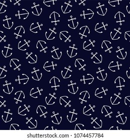 Seamless pattern white anchor on a  blue background	