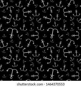 Seamless pattern white anchor on a black background	
