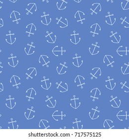 Seamless pattern white anchor on a blue background