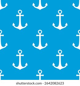 Seamless pattern with white anchor. Texture, decorative element. Pattern, wallpaper template. Part of a vintage ship on blue background. flat vector illustration