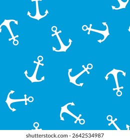 Seamless pattern with white anchor. Texture, decorative element. Pattern, wallpaper template. Part of a vintage ship on blue background. flat vector illustration