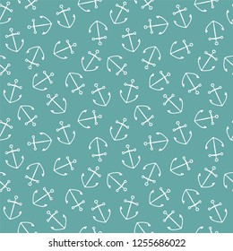 Seamless pattern with white anchors on a blue background