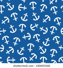 Seamless pattern with white anchors on blue background