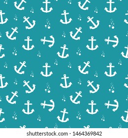 Seamless pattern with white anchors on blue background