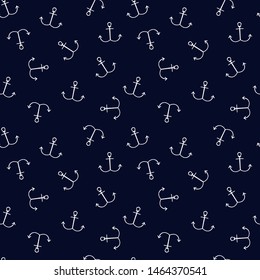 Seamless pattern with white anchors on blue background