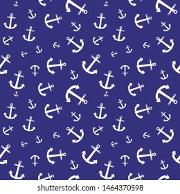 Seamless pattern with white anchors on blue background