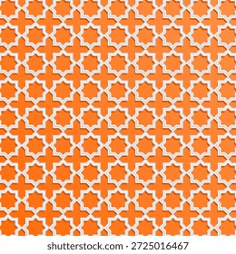 Seamless pattern with white arabic geometric ornament on gold background