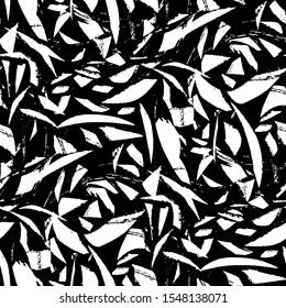 Seamless pattern of white artistic dry pieces, brush hatches, stain