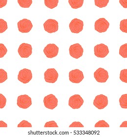 Seamless pattern with white background and abstract orange and pink stylized roses. Vector illustration.