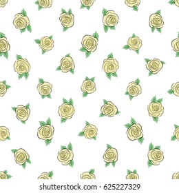 Seamless pattern with white background and abstract neutral stylized roses. Vector illustration.
