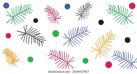 Seamless pattern, white background with fir branch. Hand drawn vector illustration.