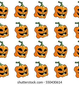 seamless pattern. white background. halloween. smiling pumpkin.